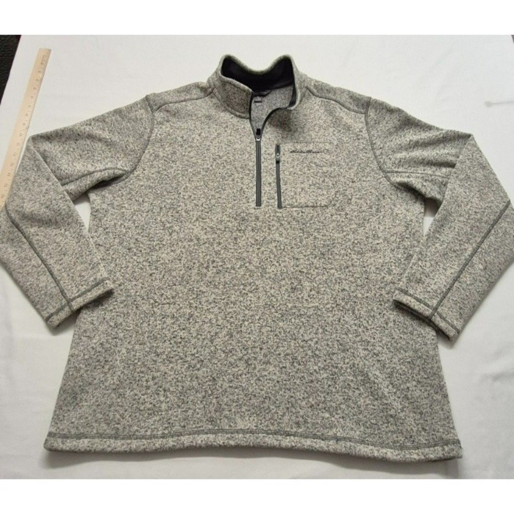Eddie Bauer Men's Gray 1/4 Zip Long Sleeve Fleece Pullover Sweater Sz 2XL Casual